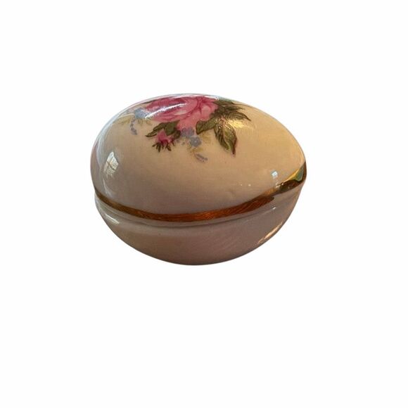 Vintage shackman made in Japan Ceramic Egg Trinket Box Rose lid Dish 1-1/2” x 2” - Picture 7 of 8